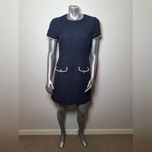 Elegant Navy Blue Dress with Pocket Details